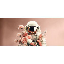 Tableau sur verre synthétique astronaute floral 65x145 cm