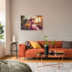 Tableau mural Flamant rose chic avec cocktail ambiance