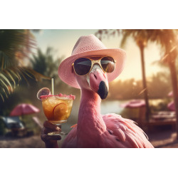 Tableau mural Flamant rose chic avec cocktail