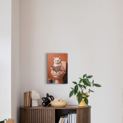 Tableau Mural chat lisant un journal sur les toilettes ambiance