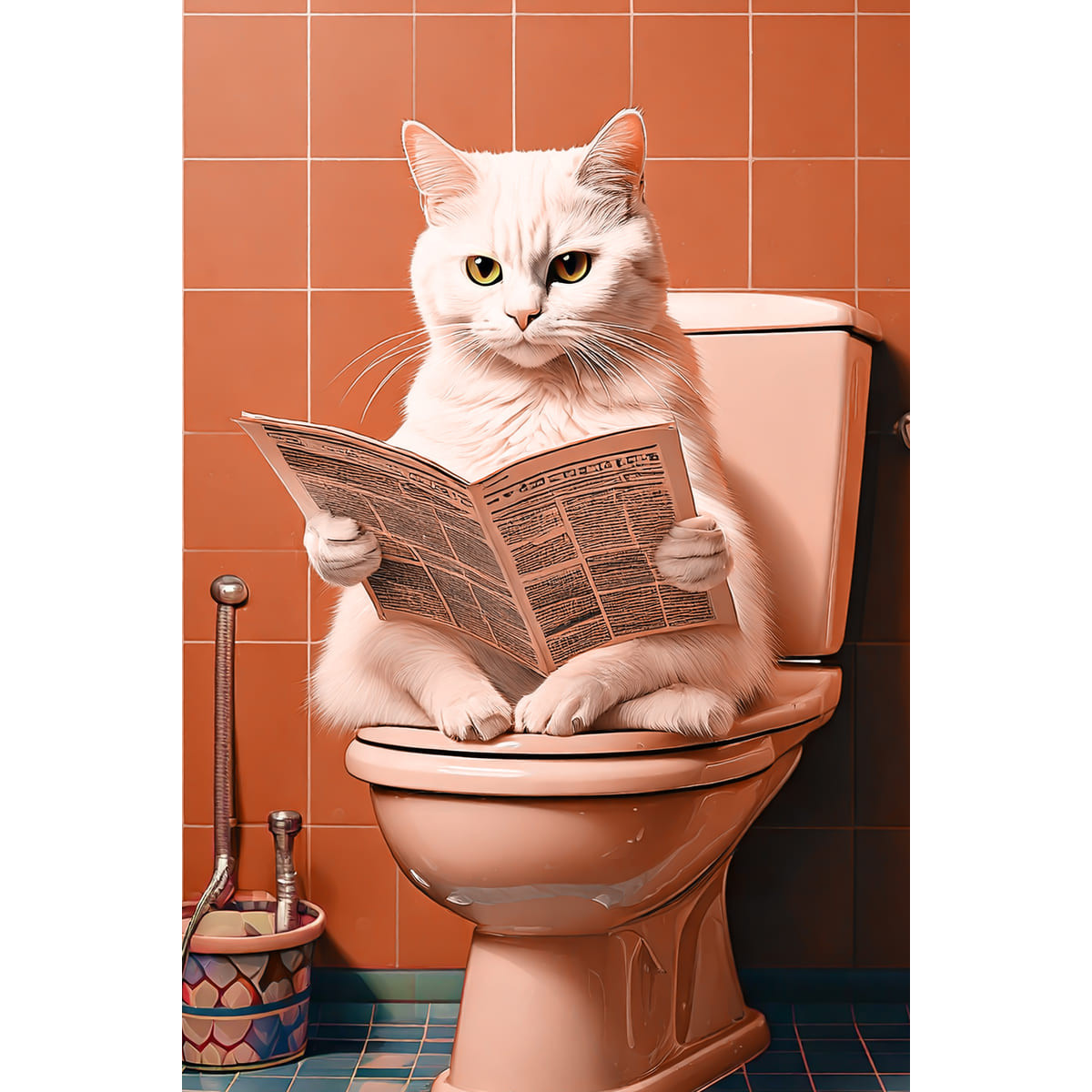 Tableau Mural chat lisant un journal sur les toilettes Tableau Mural chat lisant un journal sur les toilettes