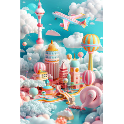 Tableau mural scène onirique aéro-urbaine