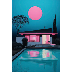 Tableau mural villa au crépuscule