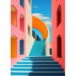 Tableau mural architecture géométrique colorée