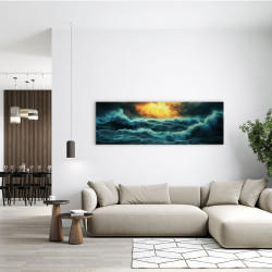 Tableau sur toile tempête marine 30x97 cm ambiance
