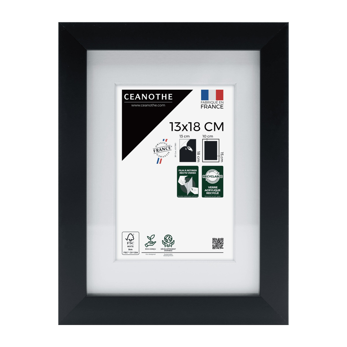 Cadre photo Milan noir 13x18 cm avec passe-partout face