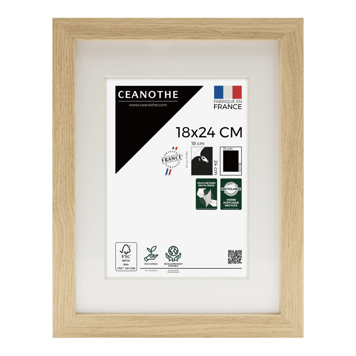 Cadre photo Milan brut 18x24 cm avec passe-partout face