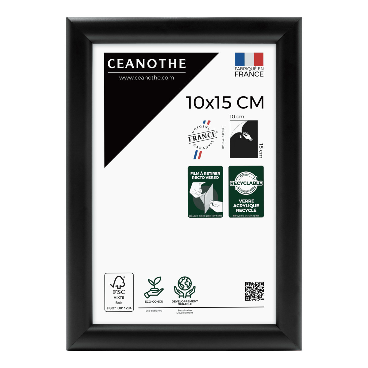 Cadre photo Essentiel exposition noir 10x15 cm face