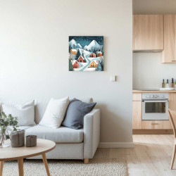Tableau sur toile village noël 30x30 cm - ambiance