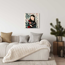 Tableau sur toile femme noël 30x30 cm - ambiance