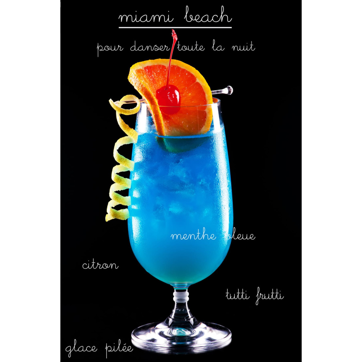 Tableau sur verre Cocktail Miami 30x45 cm - Face Tableau sur verre Cocktail Miami 30x45 cm - Face