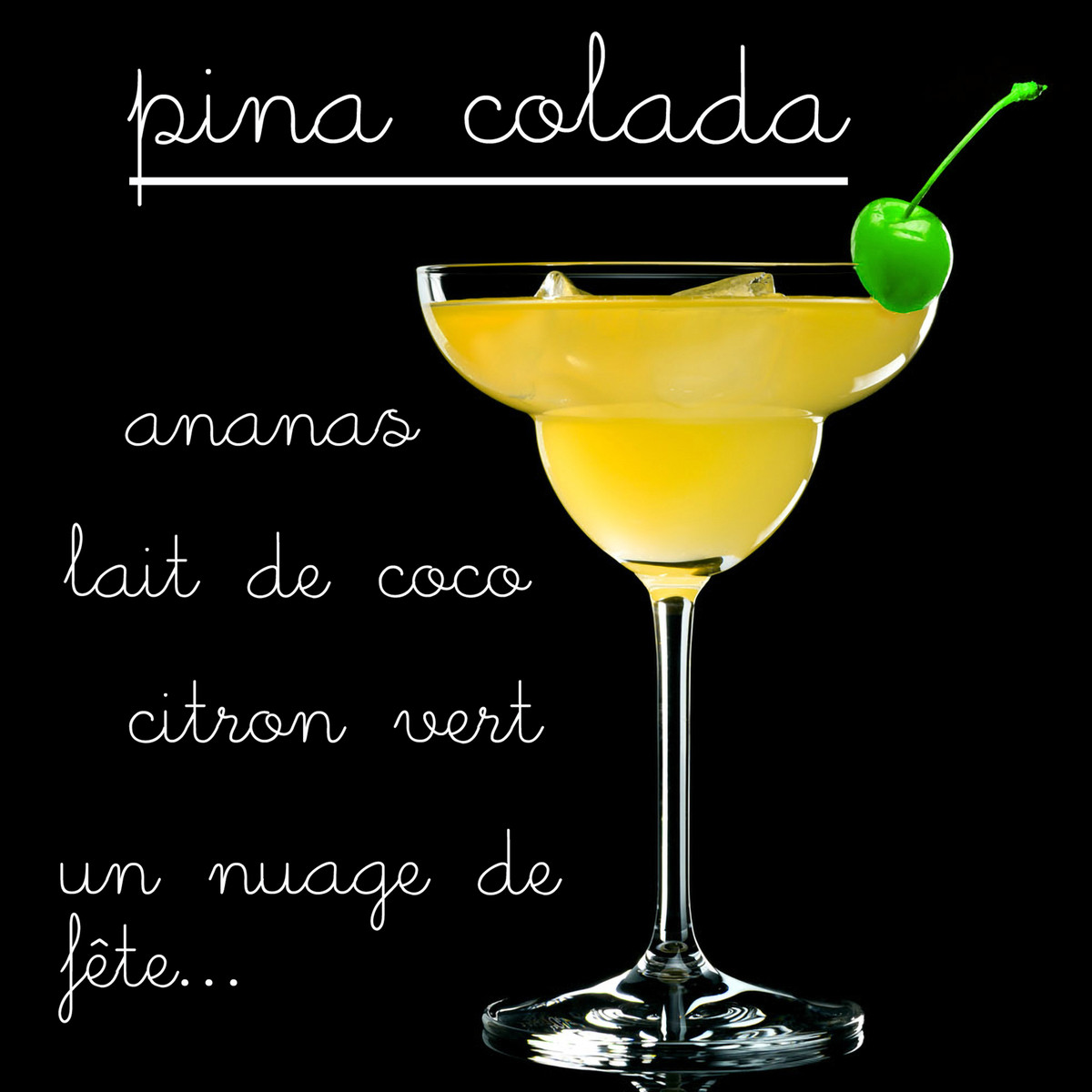 Tableau sur verre Piña Colada 30x30 cm - face Tableau sur verre Piña Colada 30x30 cm - face