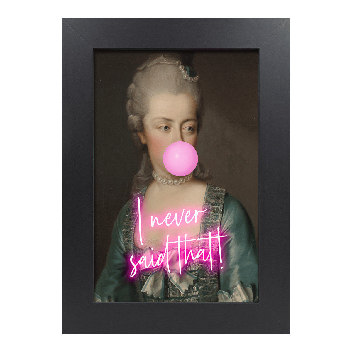 Tableau portrait baroque pop sur verre synthétique avec cadre noir mat 39x54 cm