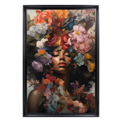 Tableau mural encadré portrait femme fleurs bohème 40x60 cm face