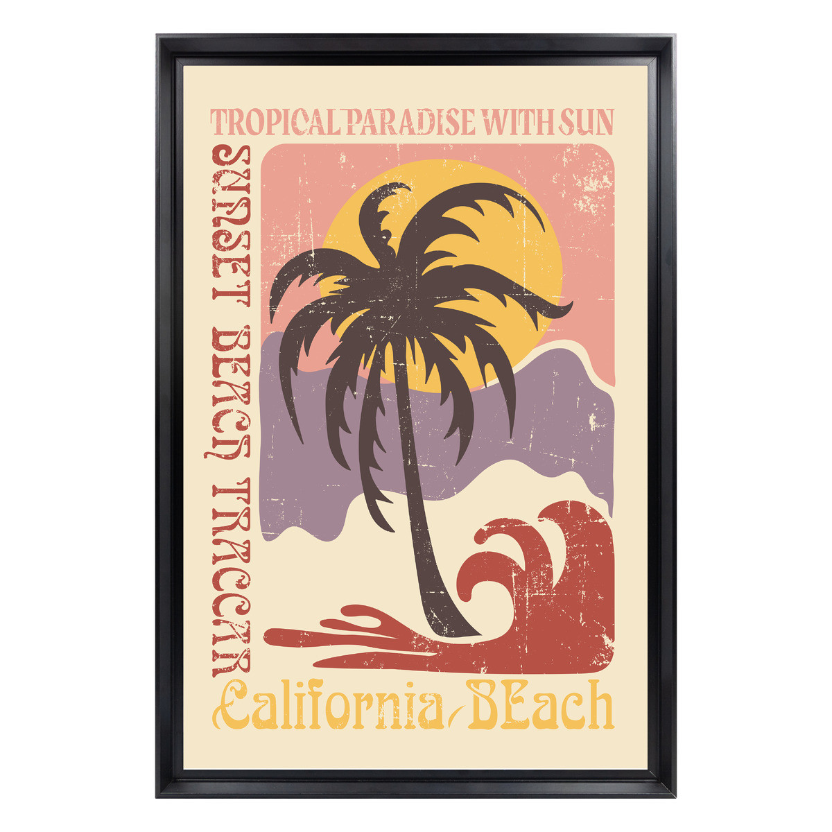 Tableau mural encadré California Beach rétro 40x60 cm face