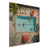 Tableau mural piscine rétro estivale toile biais